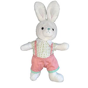Coelho de Pelúcia com Camisa Pontilhada de Quadrados Verdes - 60cm - 1 unidade - Rizzo