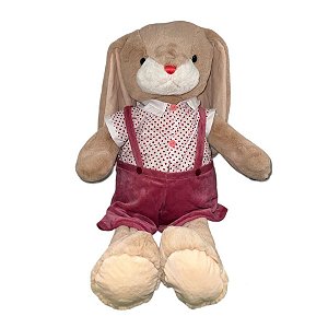 Coelho de Pelúcia com Jardineira Rosa - 67cm - 1 unidade - Rizzo