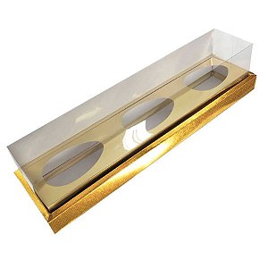 Caixa Ovo de Colher Trio em Linha com Moldura - Meio Ovo de 50g a 80g - 8x26,3x5cm - Ouro - 5 unidades - ASSK