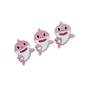 Aplique de E.V.A Baby Shark Glitter Rosa Escuro - 8 x 6cm - 3 unidades - Rizzo
