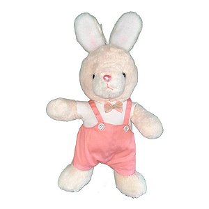 Coelho de Pelúcia com Jardineira Rosa - 36cm - 1 unidade - Rizzo