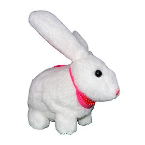 Coelho de Pelúcia Branco com Som em Movimento Bandana Rosa- 24cm - 1 unidade - Rizzo