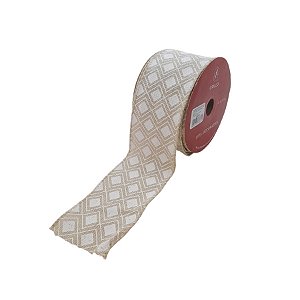 Fita Aramada Decorativa de Natal - Juta Com Detalhes Branco - 6,3cmx9,14m - 1 unidade - Rizzo