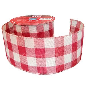 Fita Decorativa de Natal - Xadrez Cru com Vermelho - 6x914cm - 1 unidade - Rizzo