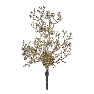 Pick Decorativo - Frutas e Pinhas Champagne - 32cm - 1 unidade - Cromus - Rizzo