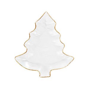 Prato de Vidro Arvore de Natal Incolor com Ouro - 28cm - 1 unidade - Cromus - Rizzo