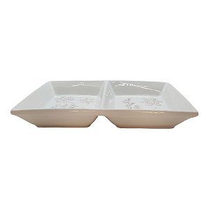Petisqueira Decorativa de Natal de Cerâmica - Retangular Floresta Branca - 26x15cm - 1 unidade - Rizzo