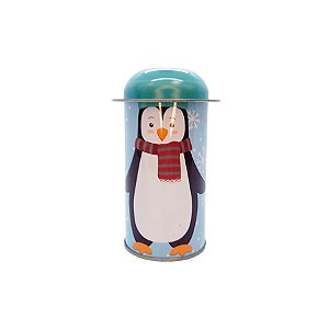 Lata de Metal de Natal - Pinguim - Azul - 11cm - 1 unidade - Rizzo
