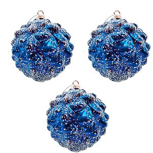 Bola de Natal Texturizada - Azul e Neve - 10cm - 3 unidades - Rizzo