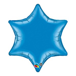 Balão de Festa Microfoil 22" 55cm - Estrela de 6 Pontas Azul Safira - 1 unidade - Qualatex Outlet - Rizzo
