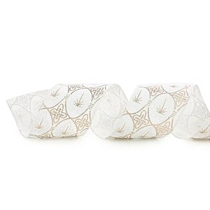 Fita Decorativa Aramada - Estampada branco e Ouro - 6,3cm x 9,14m - 1 unidade - Cromus - Rizzo