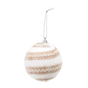 Bola de Natal - Pelucia Branca com Juta - 10cm - 4 unidades - Cromus - Rizzo