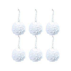 Bolas de Natal Paete Bolinhas - Branco - 8cm - 6 unidades - Cromus - Rizzo