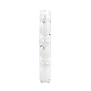 Bola de Natal em Tubo - Branco Nacarado - 6cm - 6 unidades - Cromus - Rizzo