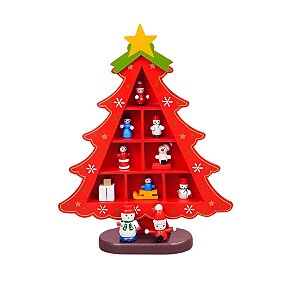 Enfeite de Madeira Arvore de Natal Vermelha - 23cm - 1 unidade - Rizzo