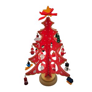 Enfeite de Madeira Árvore de Natal Vermelha Mod.1 - 25,5cm - 1 unidade - Rizzo