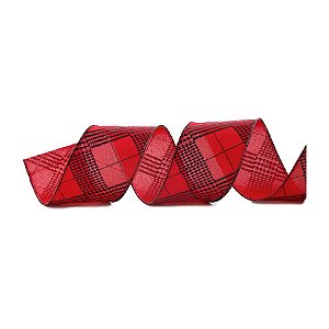 Fita Aramada Juta Quadriculada - Vermelho/Preto - 6,3cm x 9,14m - 1 unidade - Cromus - Rizzo