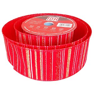 Fita Decorativa - Vermelha com Listras de Glitter - 6x914cm - 1 unidade - Rizzo