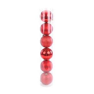 Bola de Natal em Tubo - Vermelho - 8cm  - 6 unidades - Cromus - Rizzo