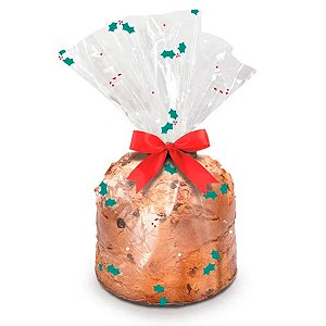 Saco Transparente para Panetone de 1kg - Azevinho - 32x45cm - 100 unidades - Cromus - Rizzo