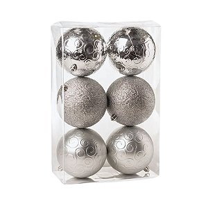 Bola de Natal - Prata - 8cm - 6 unidades - Cromus - Rizzo