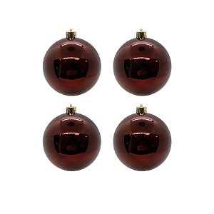 Bola de Natal Lisa Perolada - Vinho - 10cm - 4 unidades - Cromus - Rizzo