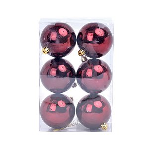 Bola de Natal Lisa Perolada - Vinho - 8cm  - 6 unidades - Cromus - Rizzo