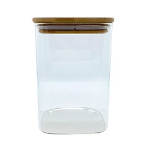 Pote de Vidro Hermético com Tampa de Bambu - 10x12cm - 800ml - 1 unidade - Rizzo