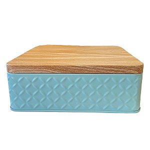 Lata de Metal Quadrada Texturizada - Azul - 17x6cm - 1 unidade - Rizzo