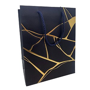 Sacola de Papel para Presente Marmorizada - Azul - 32x26x12cm - 1 unidade - Rizzo