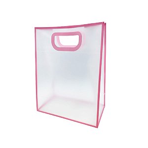 Sacola Transparente PVC com Alça - Rosa - 21x27x11cm - 1 unidade - Rizzo