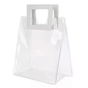 Sacola Transparente PVC com Alça Quadrada de Couro Branca - 22x26x12 - 1 unidade - Rizzo