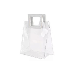 Sacola Transparente PVC com Alça Quadrada de Couro Branca - 15x15x10 - 1 unidade - Rizzo