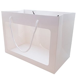 Sacola de Papel com visor de PVC 29x21x16cm - Branca - 1 unidade - Rizzo