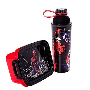 Kit Garrafa 660ml e Marmita 850ml - Homem Aranha - 1 unidade - Plasútil - Rizzo
