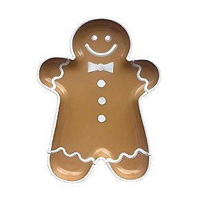 Bandeja Decorativa - Biscoito Gingerbread - Ocre e Branco - 20x15cm - 1 unidade - Só Boleiras - Rizzo