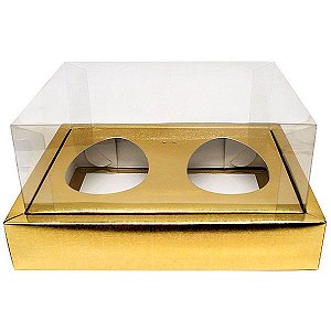 Caixa Ovo de Colher Duplo com Moldura - Meio Ovo de 100g a 150g - Ouro Texturizado - 23 x 19 x 10 cm - 5 un - Assk Rizzo