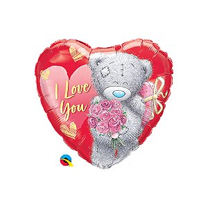 Balão de Festa Microfoil 18" 46cm - Coração Teddy I Love You Buquê - 1 unidade - Qualatex Outlet - Rizzo