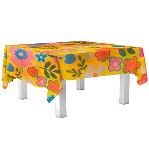 Toalha de Mesa em TNT - 70x70cm - Amarela com Flores - 5 unidades - Best Fest - Rizzo