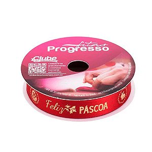 Fita de Cetim 15mm - 10m Cor 411 - Páscoa Vermelho e Dourado - 1 unidade - Progresso - Rizzo