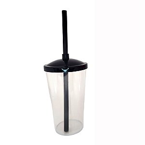 Copo de Acrílico Durável com Tampa e Canudo 300ml - Preto - 1 unidade - Rizzo