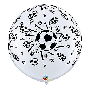 Balão de Festa Látex Liso Decorado - Bolas de Futebol Branco - 3' 90cm - 2 unidades - Qualatex Outlet - Rizzo