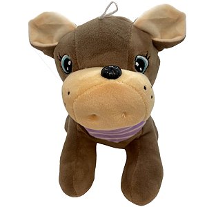 Cachorro de Pelúcia Bulldog - Marrom com Lenço Roxo - 22cm - 1 unidade - Rizzo
