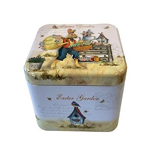 Lata de Metal de Páscoa - Coelho com Cestas - 6,5x7,5cm - 1 unidade - Rizzo
