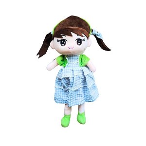 Boneca De Pelúcia Com Vestido Xadrez - Verde - 37cm - 1 unidade - Rizzo