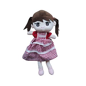 Boneca De Pelúcia Com Vestido Xadrez - Vermelho - 37cm - 1 unidade - Rizzo