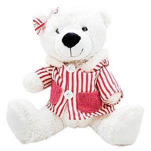 Urso de Pelúcia com Roupão Listrado Vermelho - 25cm - 1 unidade - Rizzo