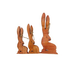 Trio de Coelhos Vermelho em Madeira com Laço - 1 unidade - Rizzo