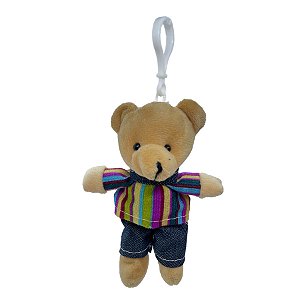 Chaveiro Urso de Pelúcia - Roupa Listrada Colorida - 14cm - 1 unidade - Rizzo