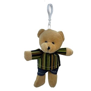 Chaveiro Urso de Pelúcia - Roupa Listrada Verde - 14cm - 1 unidade - Rizzo